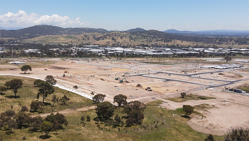 Aerial photography of civil works at South Jerrabomberra.