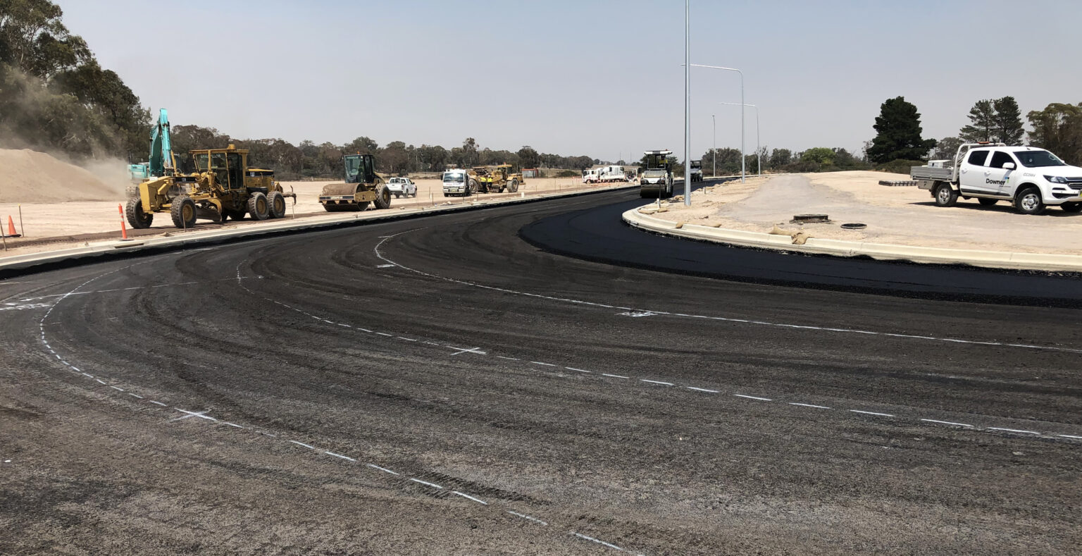 Road under construction at Hume West Industrial Estate in Canberra.