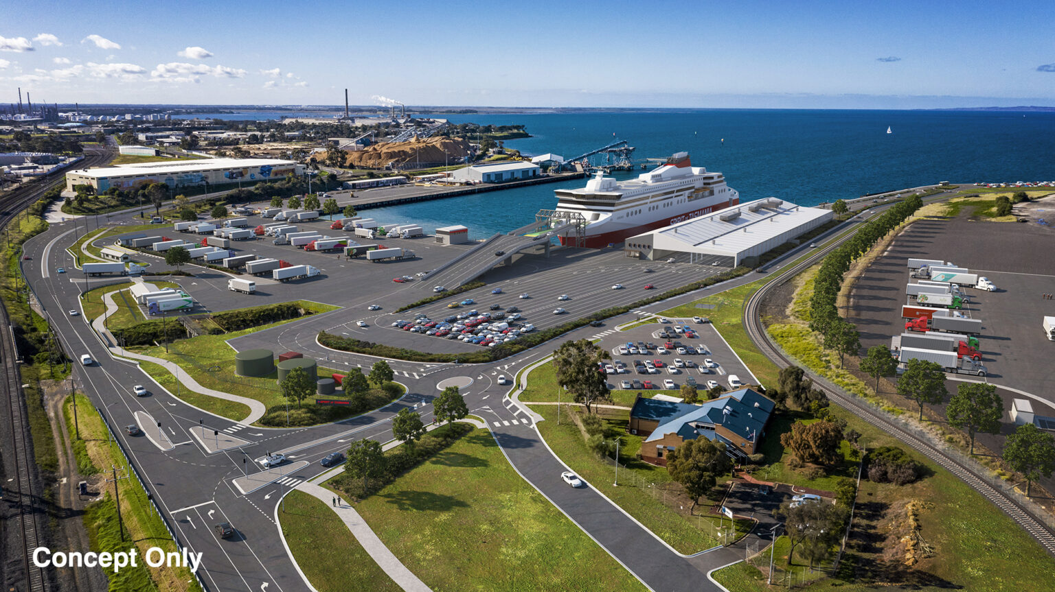 Concept image of the Spirit of Tasmania Passenger and Freight Terminal in Geelong created by Spiire's Visual Media team