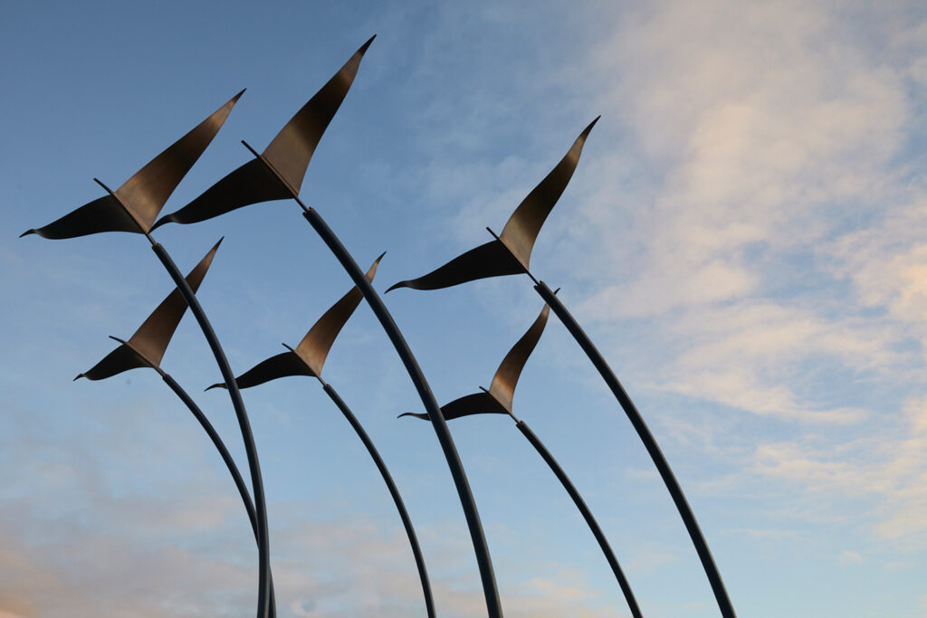 Sculptures at Central Park, the open space designed by Spiire landscape architects at the Harriott at Armstrong Creek estate.