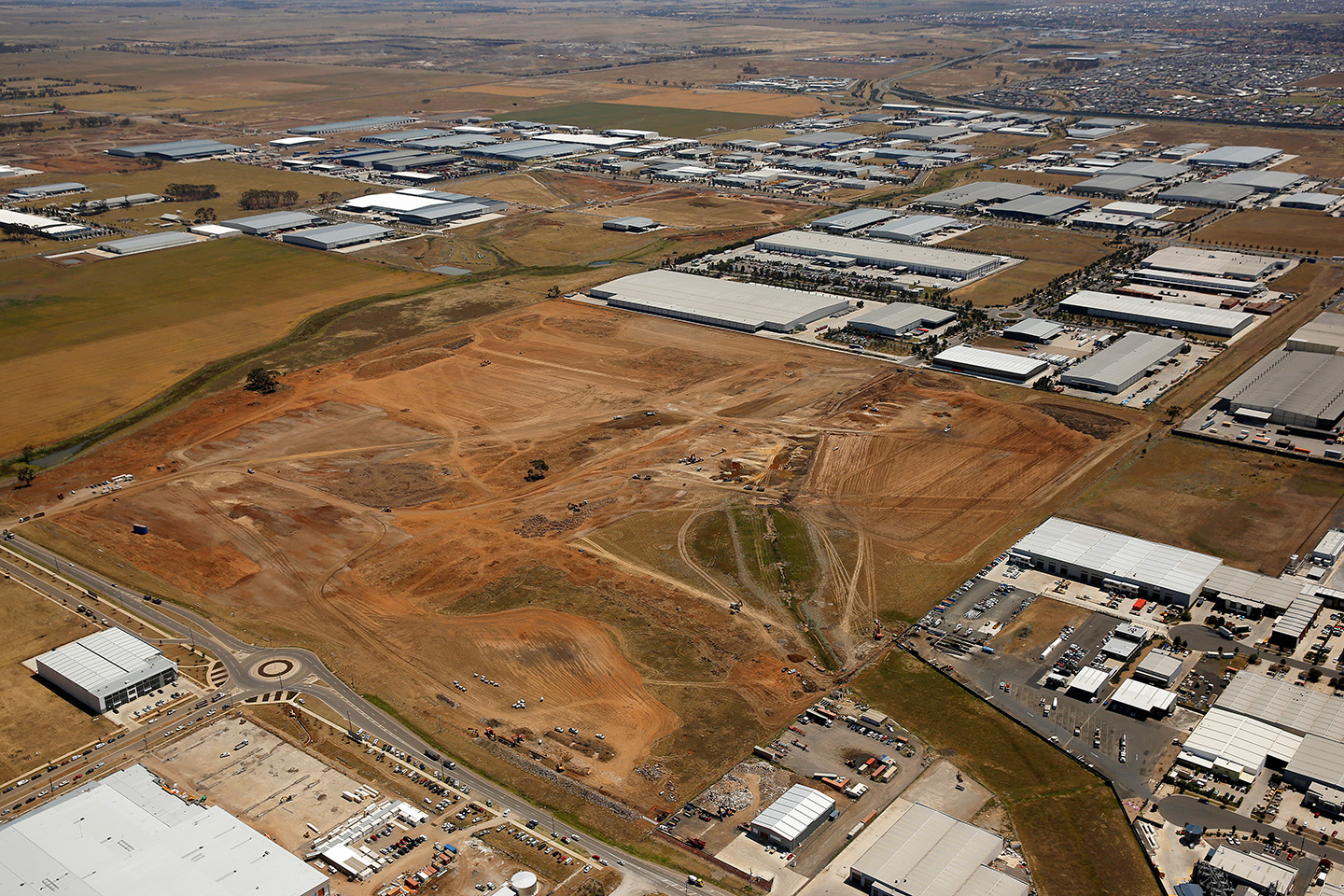 Aerial photograph of Dexus Industrial Estate with civil construction underway