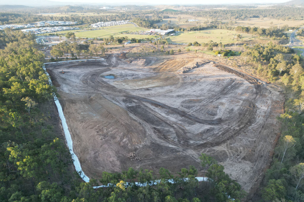 Aerial photograph of civil construction underway at the Amory development in Ripley, south-east Queensland.